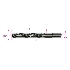 Punte elicoidali cilindriche serie corta in acciaio HSS rullate brunite con codolo ridotto di 13mm