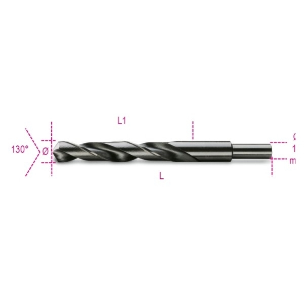 Punte elicoidali cilindriche serie corta in acciaio HSS rettificate brunite con codolo ridotto di 13 mm