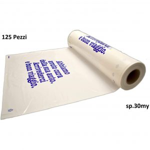 Plastisak S.r.l. Bobine coprisedili UNIVERSALI per Tutti I SEDILI, 125 Pezzi con Stampa di cortesia. Spessore 30 Micron.
