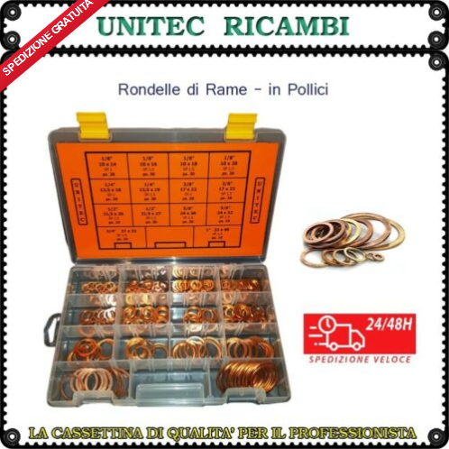 Unitec - Assortimento Rondelle Rame in pollici